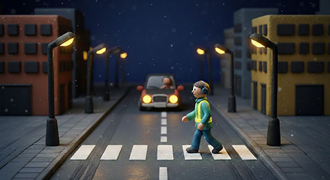 夜間の歩行者事故を防ぐ【写真】